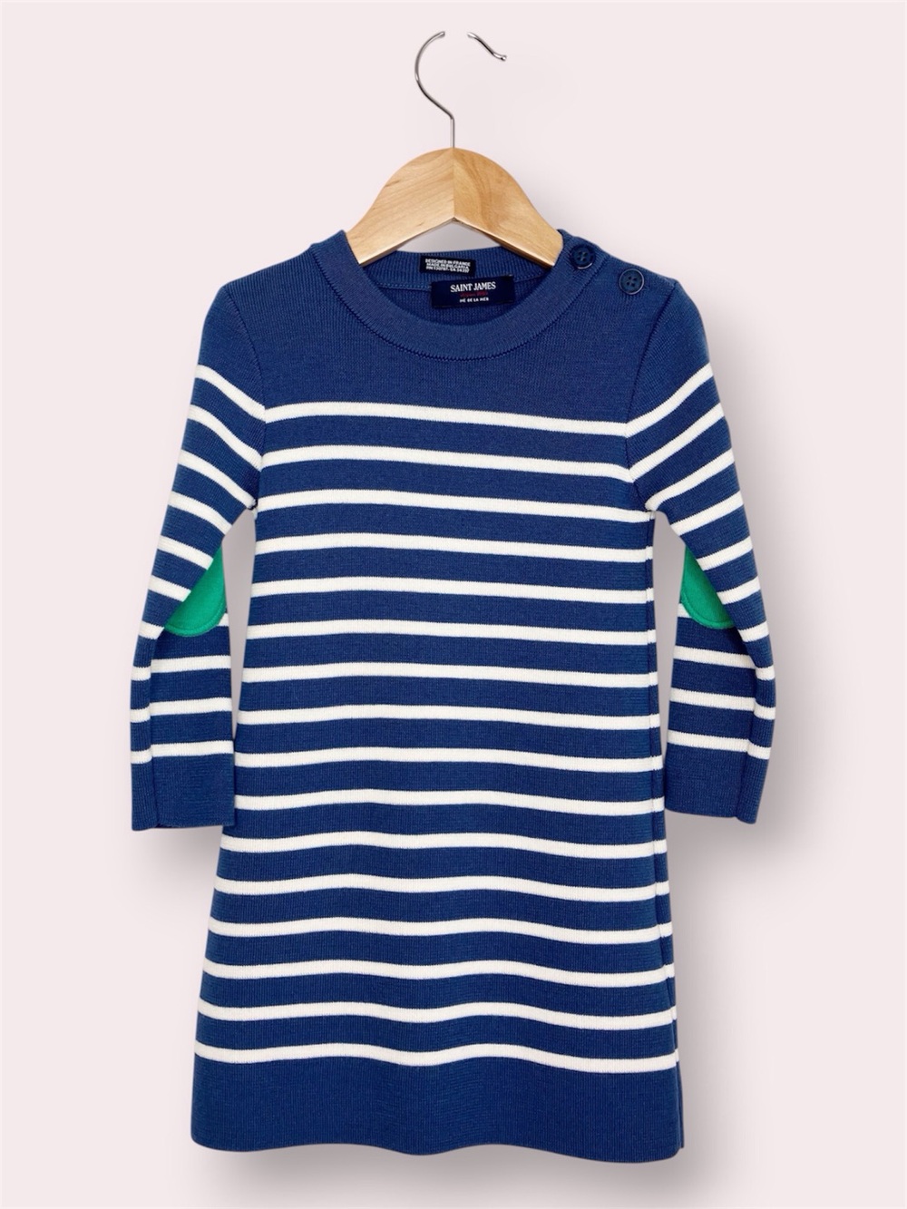 Saint James breton stripe dress blue sweater knit wool blend girls size 2T
